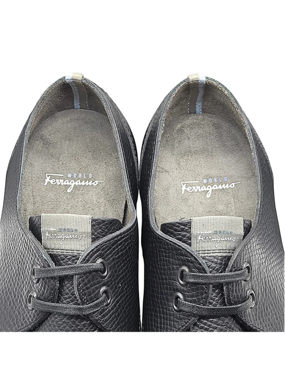 Salvatore Ferragamo World Derby Shoes Mens 8.5 EE Black Pebble Grain Leather...